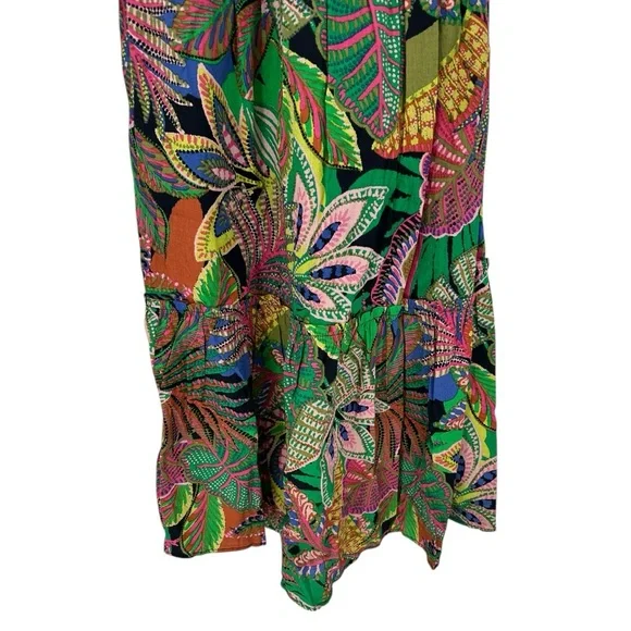 GB Leaf Print V-Neck Tie-Back Tiered Maxi Dress size Juniors Medium NWT Tropical - Picture 6 of 13